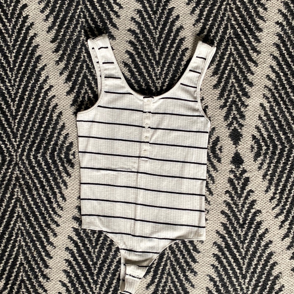 Z supply white and black striped tank body suit